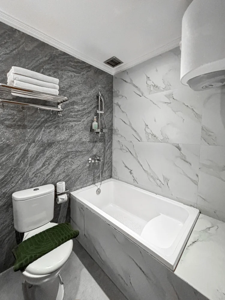 Salzburg: The master bedroom's ensuite, with a bathtub for a soak after a day out.
