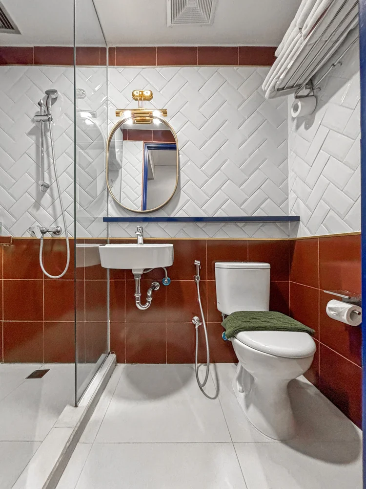 Amsterdam: Modern bathroom with a hot shower and toilet.