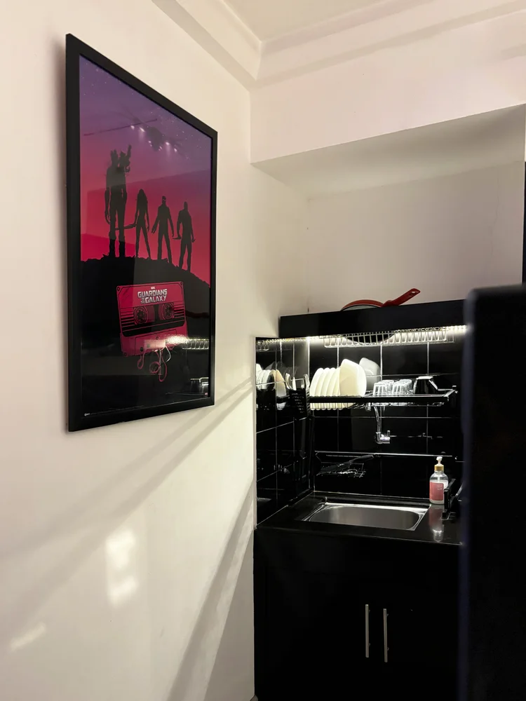 Copenhagen: A small shelf and wardrobe, for toiletries and clothes.