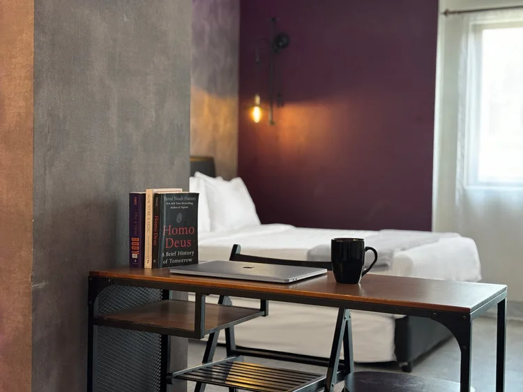 Copenhagen: A work desk beside the bed, with its own reading lamp.