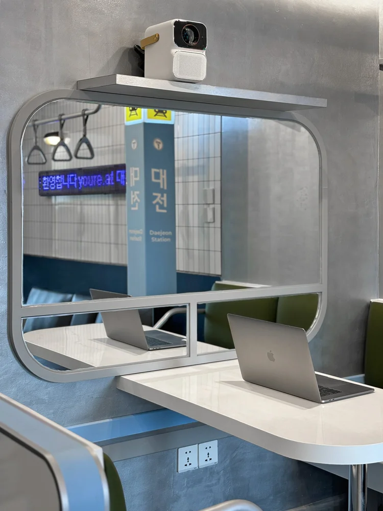 Dae Jeon: The same table doubles as a desk; each unit has its own WiFi.