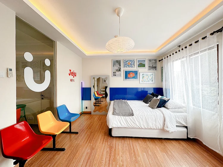 Jeju: Colorful chairs are part of Jeju's pop-culture design, playful from every angle.