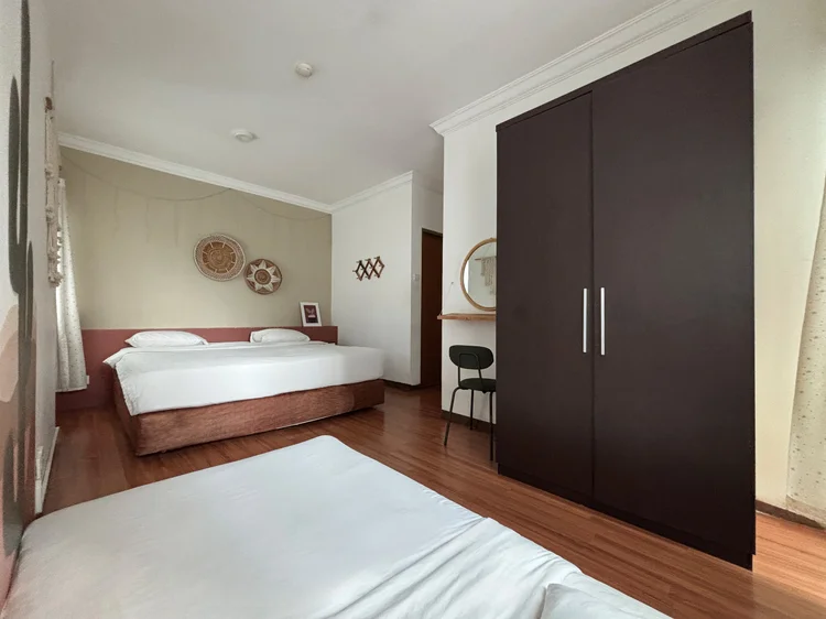 Namibia: Master bedroom with a king bed and a floor mattress, so three share one room.