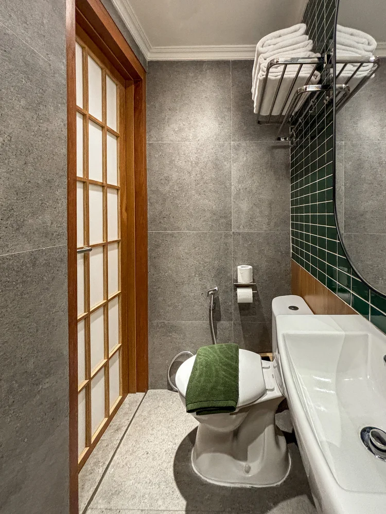 Kanazawa: The bathroom behind a shoji door, cleaned by our team to CHSE standard before check-in.
